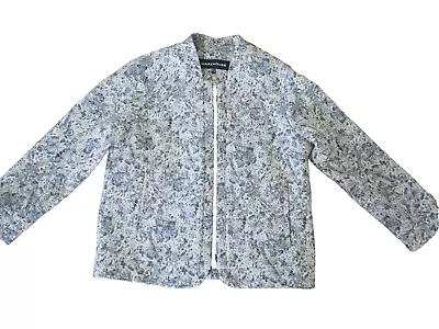 Warehouse Blue Mix Tapestry Print Zipped 3/4 Sleeve Jacket Size 10 • £2.99