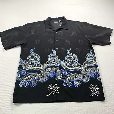 Odo Shirt Mens Extra Large Black Dragon Button Up Short Sleeve All Over Print • $24.88