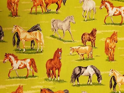 Horse Fabric UK 100% Cotton Material Metres Farm Animals Stables Steed Grass • £7.50