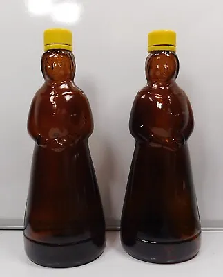 Set Of 2 Mrs. Buttersworth Syrup Empty Glass Bottles With Plastic Lids Clean 10  • $19