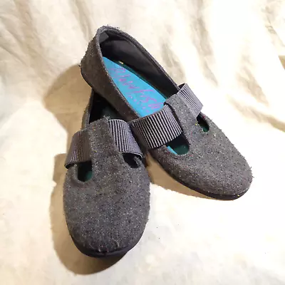 🩰 Blowfish Elastic T-Strap Ballet Flats Sz 8.5 M Gray Tweed Fabric; Cool! • $19.99