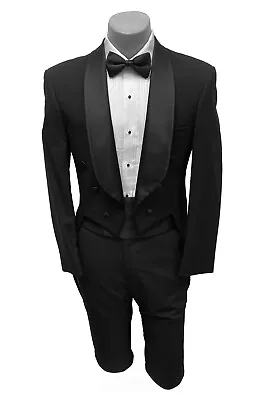 Men's Black Tuxedo Tailcoat 100% Wool Six Button With Satin Shawl Lapels 40L • $89.99