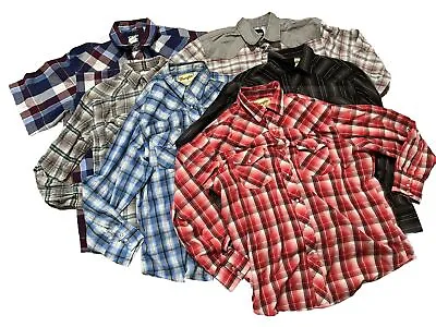 Wrangler Western Shirt XL Plaid Pearl Snap Cowboy LOT 6 • $55