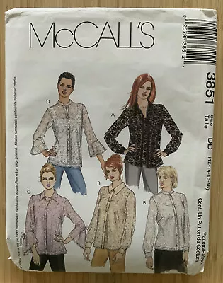 McCall's 3851 Sewing Pattern Camisole Button Front Shirt Size 12-18 Uncut • £13.99