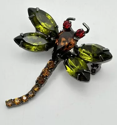 Beautiful Vintage Multi Color Rhinestone DRAGONFLY Brooch • $49.99