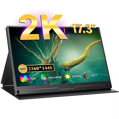 Used | 17.3  Portable Monitor 2K 2560x1440 Gaming Monitor PC Laptop Screen • $65.59