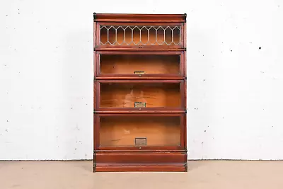 Antique Globe Wernicke Arts & Crafts Mahogany Four-Stack Barrister Bookcase • $3595