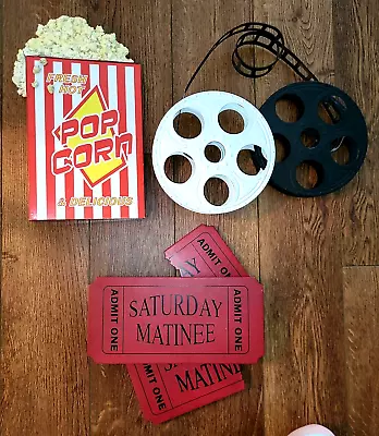 Movie Room Retro Decor Popcorn Box Reels And Film Tickets • $49.99