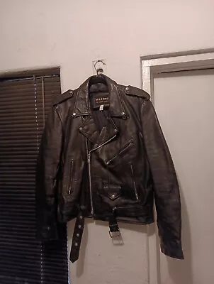 Vintage Wilson’s Leather Motorcycle Biker Black Leather Jacket Moto Mens Medium • $50