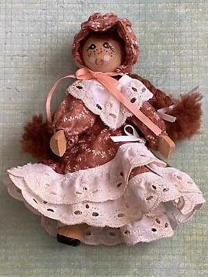 Vintage Clothespin Doll W/ Braids - Country Girl With Bonnet & Eyelet Lace Trim • $10.75