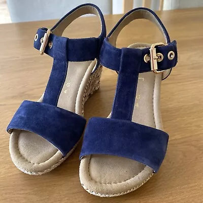 Gabor Womens Sandal Wedges Size 4 Navy Suede • £20