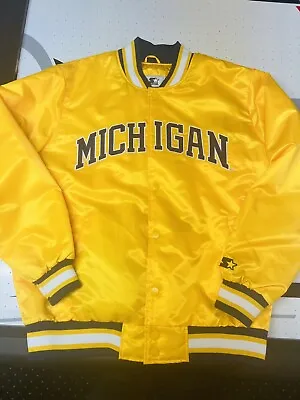 Michigan Wolverines Starter Satin Jacket Adult Size XL Bomber Coat Yellow Blue • $299.50