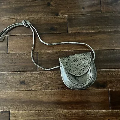 Vintage Ann Taylor Small Ostrich Leather Crossbody Purse Made In Italy  Green • $28.99