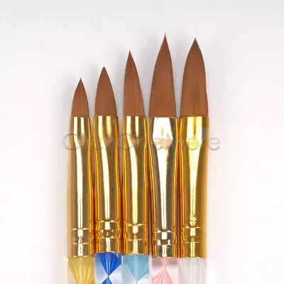 Pro 5 Pcs Round Sable Acrylic Nail Art UV Gel Brush Size 4 6 8 10 12 Set • $5.52