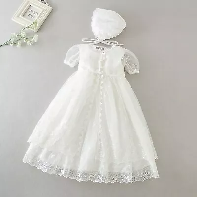 £22.99 • Buy Sale Baby Christening Lace Tutu Baby Embroidery Gown Baptism Dress With Cape