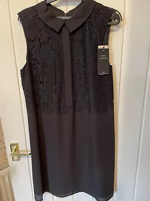 £15 • Buy Next Tailoring Black Lace Front Collared Dress Midi Size 12 BNWT Work Office 