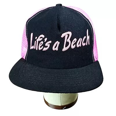 80s Vintage Funny Trucker Hat Life's A Beach Snapback Ball Cap Neon Pink NOS • $15.61