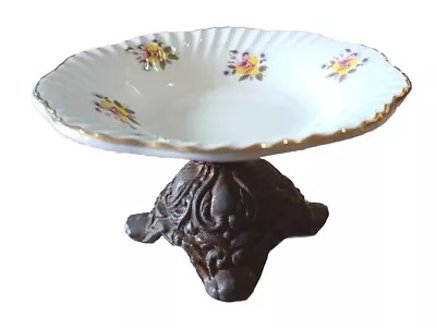 Vintage Ceramic  Floral Metal Pedestal Soap Dish Mid Century Victorian Decor • $50