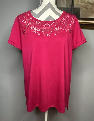 C Wonder Women's Large Pullover Top Fushsia Pink Detailed Embroidery Mesh • $7.99