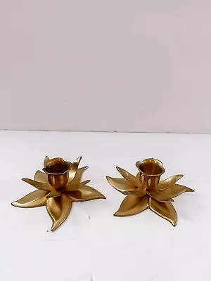 Vintage Pair Of Brass Flower Shaped Candle Sticks Candle Holders • $24