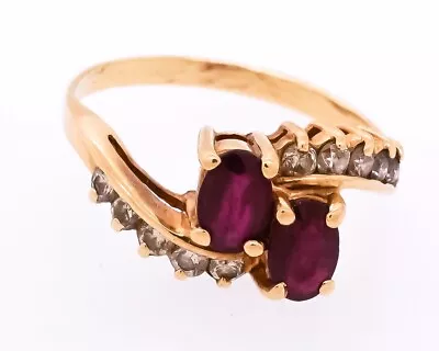 14K Yellow Gold 0.95CT Diamond & Ruby Crossover Ring Size 6.5 • £0.80
