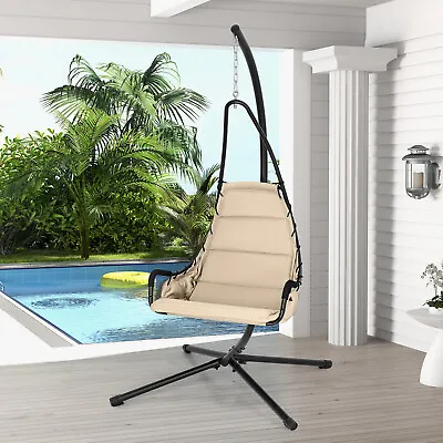 Hanging Chair With Stand Indoor Outdoor Hammock Swing Chair W/Large Padded Seat • £99.95