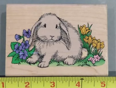 GARDEN BUNNY Wood/Rubber Stamp Flowers Fluffy Pet Farm Rabbit Easter H941 • $9