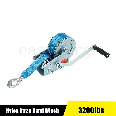 3200LBS Hand Winch Hand Crank 2 Gear Polyester Strap ATV Trailer Boat Heavy Duty • $39.99