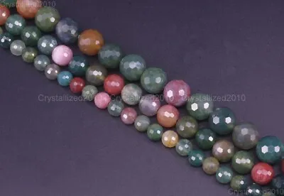 Micro Faceted AAA Natural Indian Agate Gemstone Round Beads 6mm 8mm 10mm 15.5  • $6.48