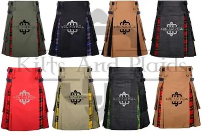 Scottish Hybrid Kilts For Men - Utility Cargo Pockets Kilt - Cotton And Tartan • $69