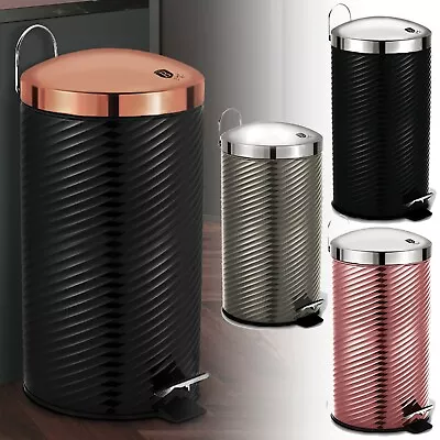 20/30L Kitchen Bedroom Metallic Pedal Rubbish Waste Stainless Steel Circular Bin • £35.99