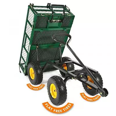 400 Lbs 10  Flat Free Tires Steel Dump Garden Cart With 180° Rotating Handle • $197.99