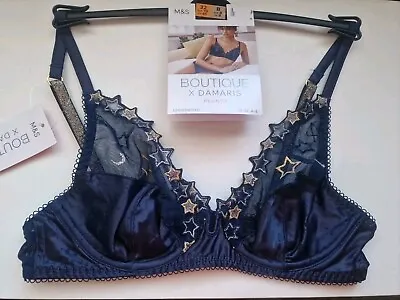 M&s Boutique X Damaris Star Plunge Bra Navy 32b • £10