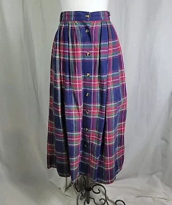 Vintage Susan Bristol Womens Skirt Plaid Midi Size 6 Button Front Preppy Madras • $18.77