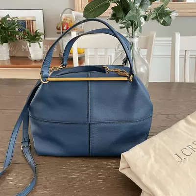 J. CREW Blue Leather Convertible Tote/ Crossbody Zip Top Satchel Medium • $54.99