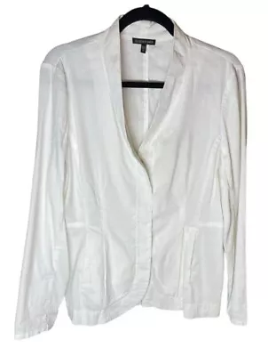 Eileen Fisher White Long Sleeve Zip Up Shirt Blouse Top Size Medium • £38.60