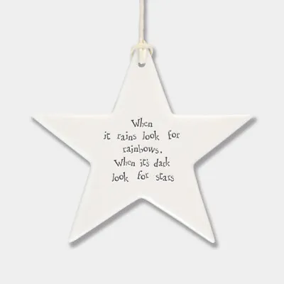 East Of India Porcelain Hanging Star When It Rain Look For Rainbows Plaque Sign • £5.49
