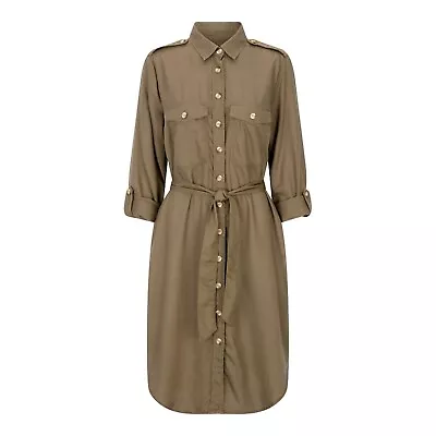 * BNWT M&S Khaki Green Button Front Belted  Shirt Dress UK 12      (ST344) • £16.99
