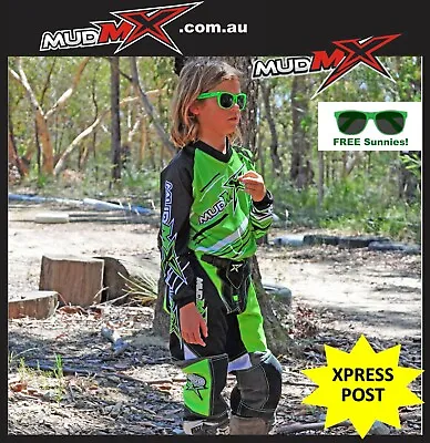 MOTOCROSS MX BMX OUTFIT(Pants+Jersey) Kids Youth Junior Dirt Bike Gear - GREEN • $85.99