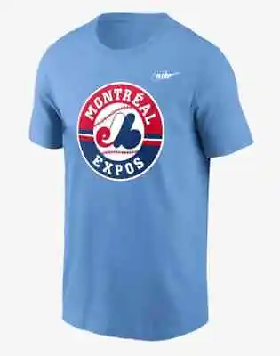 Montreal Expos Nike Cooperstown Team Logo T-Shirt Men's MLB Blue Throwback New • $48.98