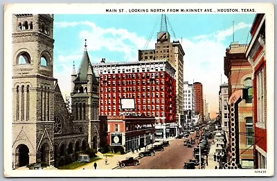 Postcard TX Houston Texas Main St Looking North From McKinney Ave C1920s TX04 • $8.99