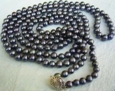 Fashion Natural 7-8mm Black Akoya Cultured Pearl Necklace Long 50  AAA • $35.99