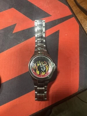 $99 • Buy Relic By Fossil Big Tic Fire Watch Men Red 8 Ball Flames New Battery 7 