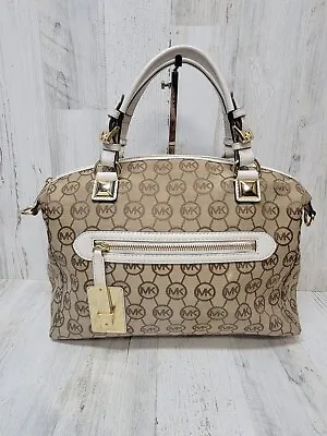 Michael Kors Purse Calista Tan & White Monogram Large Handbag • $69