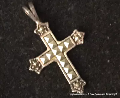 Vintage Necklace Pendant MARKED 925 STERLING SILVER Marcasite Cross Jewelry Lot  • $0.99