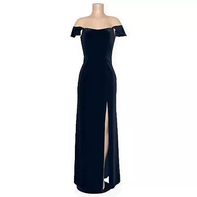 NWT JENNY YOO Issa Off-The-Shoulder Stretch Velvet Column Gown Black 4 (US) • $206.49
