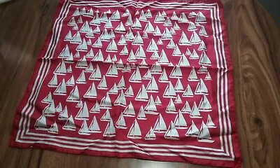 Vintage Talbots 100% Silk Red Scarf Nautical Sailboats Made In Italy 21  Square • $20