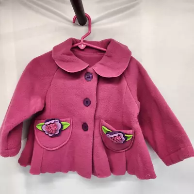 Mack & Co Fushia Fleece Flower Embelished Coat Jacket Size 24 Mos NWT • $25