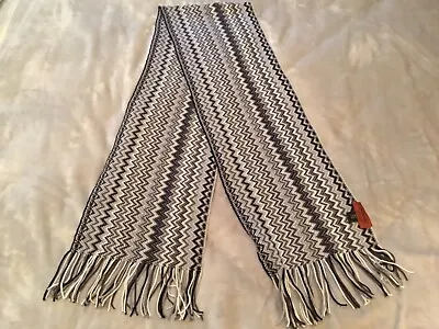 Missoni Multi-Color Black Grey Italian Zig Zag Stripes Long Neck Scarf Wrap • $99