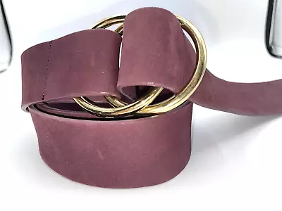 Cabi Womens Leather Belt Burgundy Plum Medium Gold Double Ring Buckle • $29.39
